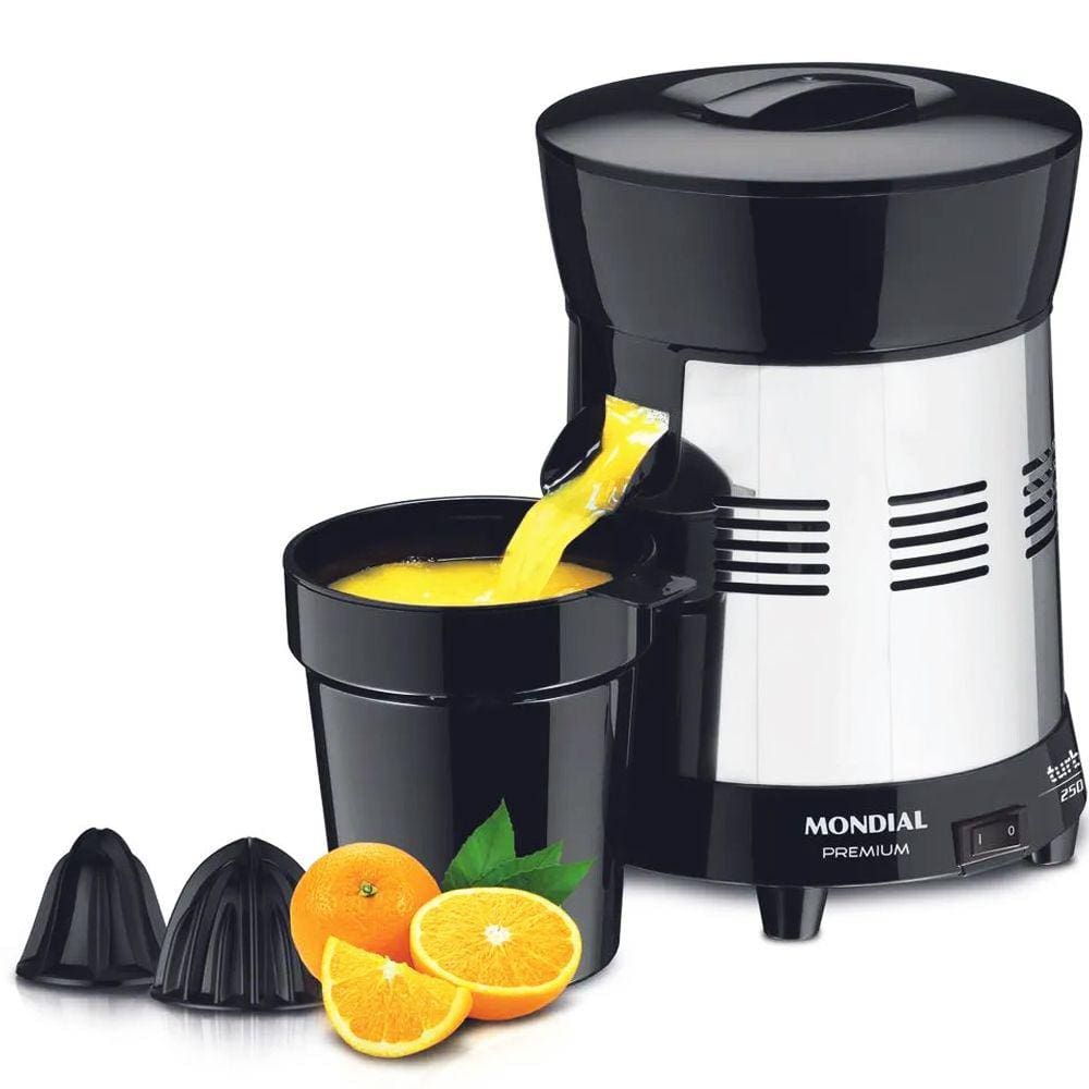 Espremedor de Laranjas Profissional Mondial Turbo Inox 250w Preto Bivolt