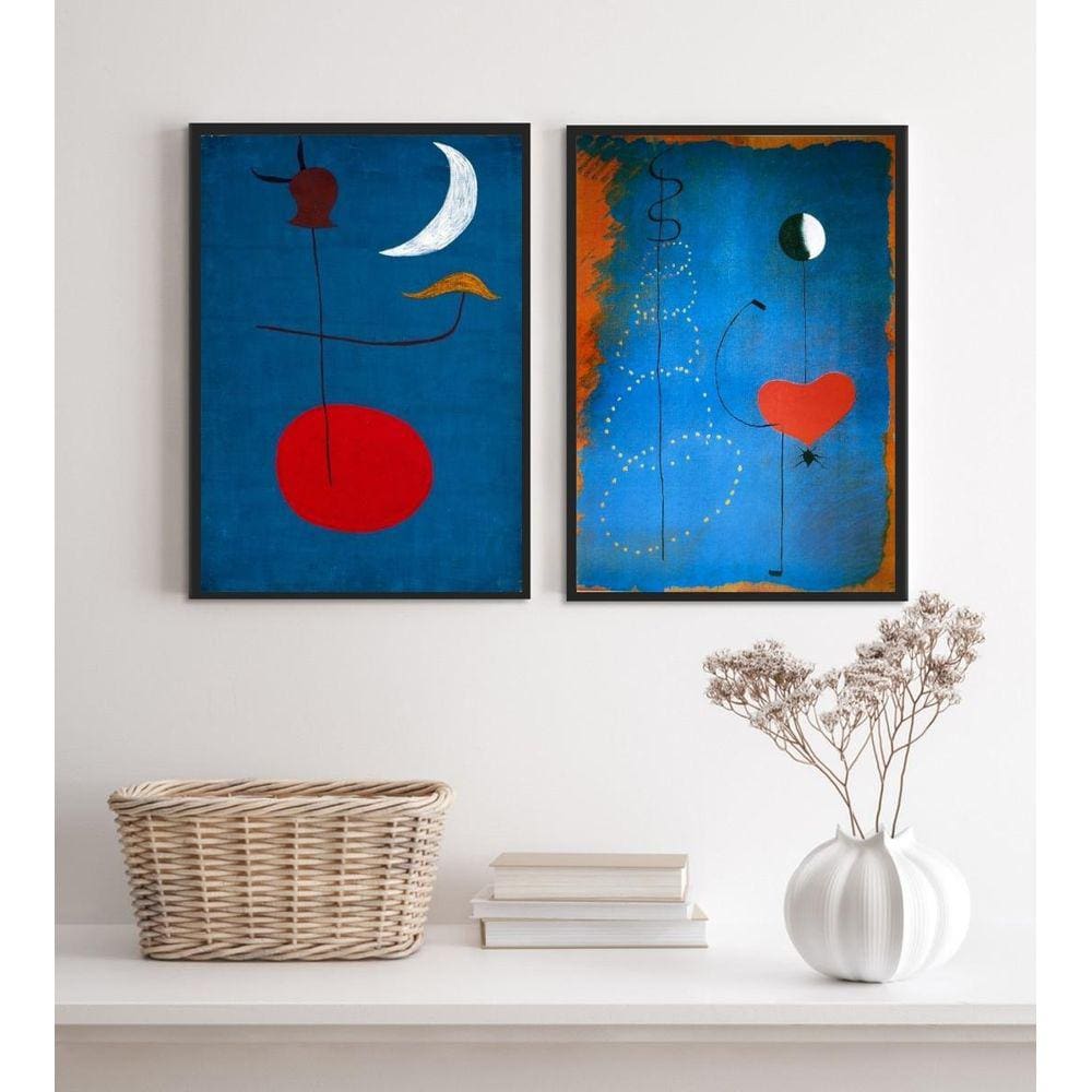 Kit 2 Quadros Miró Azul E Vermelho 45X34Cm