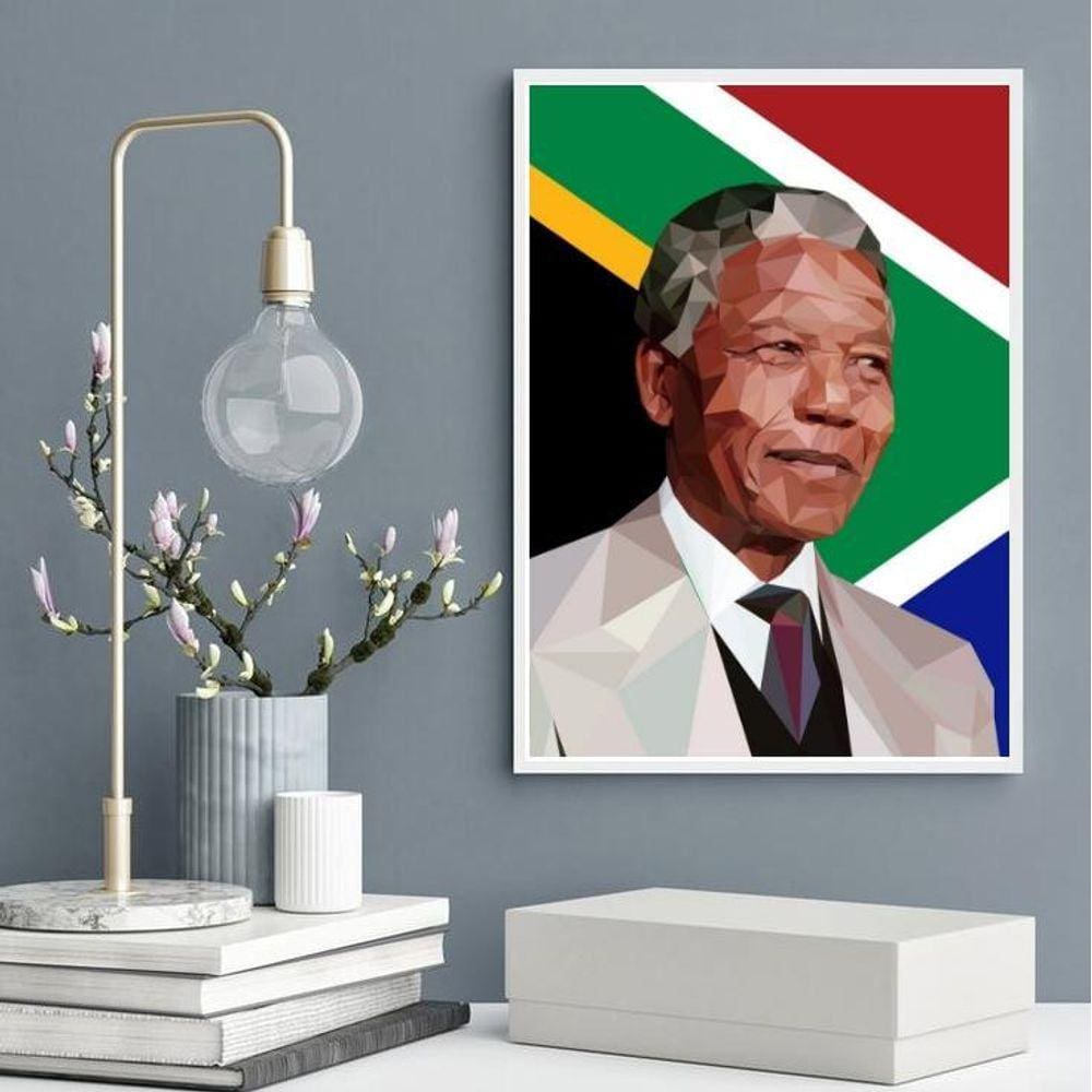 Quadro Decorativo Nelson Mandela Geométrico 33X24Cm - Vidro