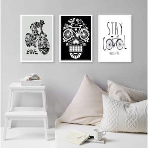 Kit 3 Quadros Decorativos Cantinho Do Ciclista 45X34Cm