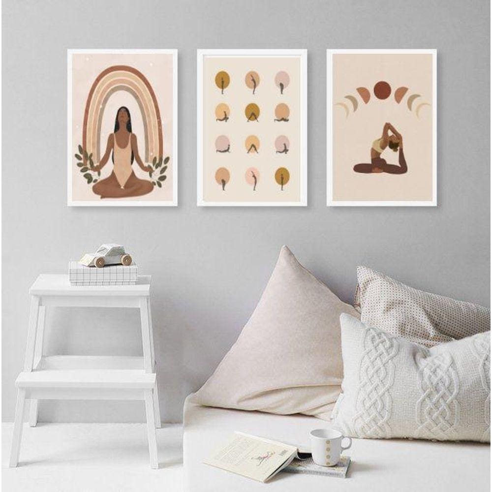 Kit 3 Quadros Decorativos Yoga- Poses 24X18Cm