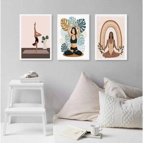 Kit 3 Quadros Decorativos Yoga E Plantas 33X24Cm