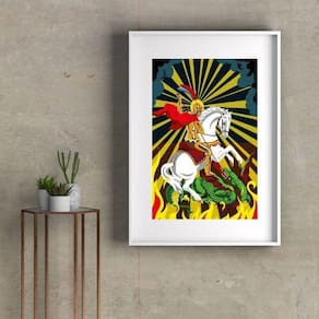 Quadro Decorativo São Jorge Fundo Colorido - 60X48Cm