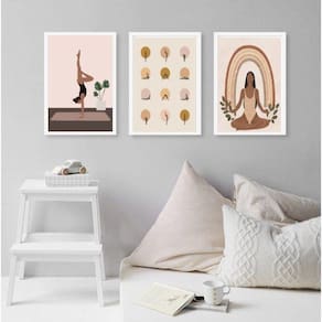 Kit 3 Quadros Decorativos Yoga- Posições 45X34Cm - Com Vidro