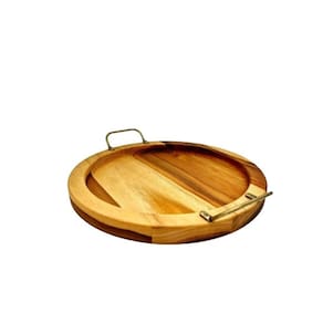 Gamela Bandeja Redonda para Servir 26x26cm Com Alças em Teca