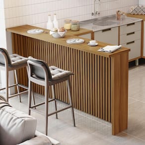 Painel de Ilha Ripado Bancada para Cozinha Nesher 200 cm MDF Freijó