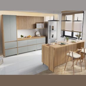 Cozinha Modulada Completa Rainha Gourmet Nesher Ripada MDF Com 8 Peças Nature e Verde