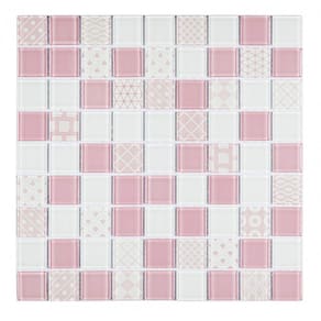 Pastilha de Vidro Mesclada 30cm x 30cm Patchwork Glass Mosaic Placas Branco/Rosa