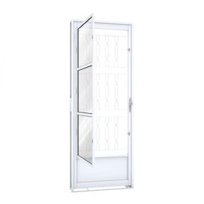 Porta de Aço Postigo 215x85cm com Grade Mosaico e Vidro Liso Riobras Branco