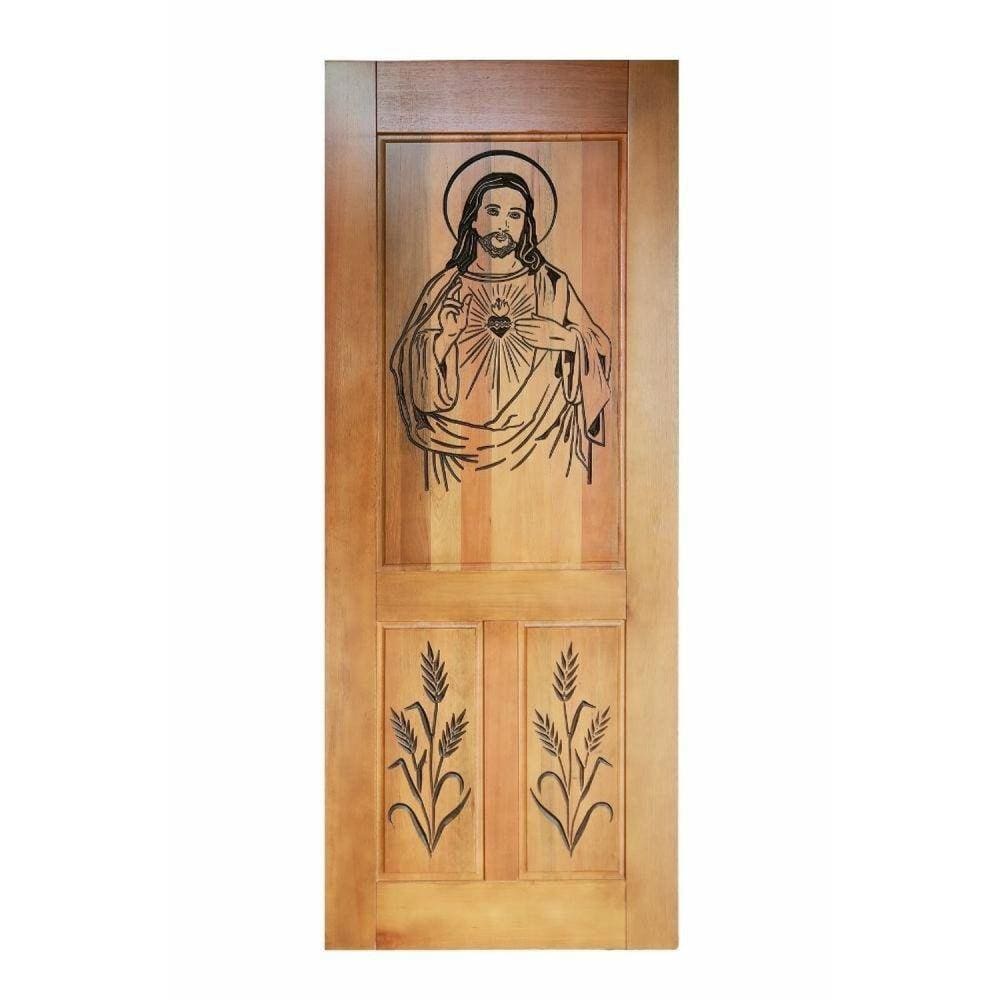 Folha de Porta Madeira Maciça Entalhada Cristo 90x210x3,5cm Cedro Rosa Madeira
