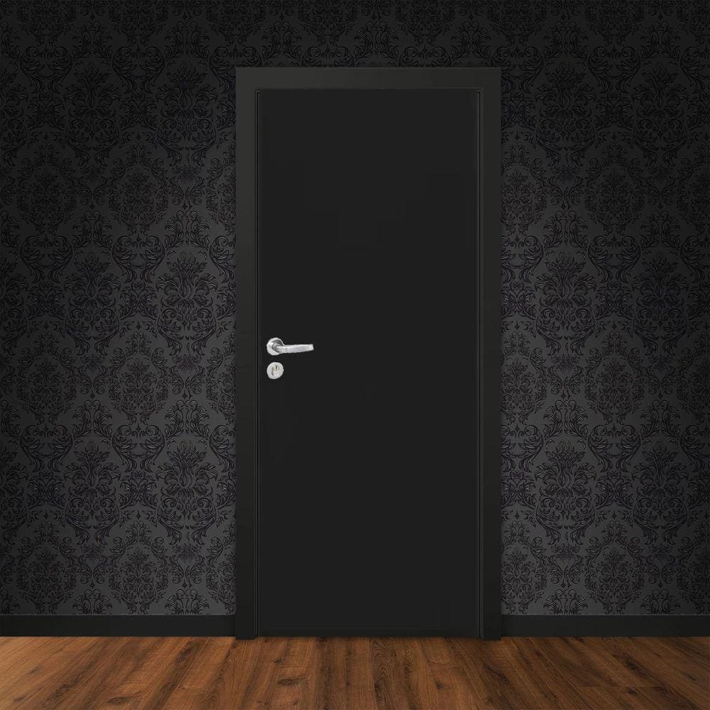 Kit Porta de Madeira 210x90cm Lisa Laqueada Direita Moldufama Preto