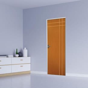 Kit Porta de Madeira Decorada 215x65cm com Batente de Aço 6cm Mantiqueira MGM Mogno