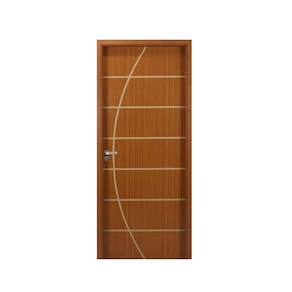 Kit Porta de Madeira Decorada 215x84cm com Batente de MDF Ultra 12cm Neblina MGM Mogno