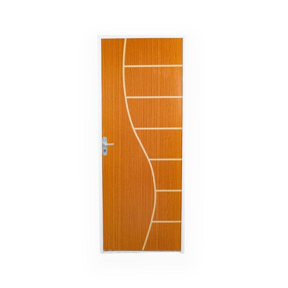 KIt Porta de Madeira Decorada 215x65cm com Batente de Aço 06cm Cantareira MGM Mogno