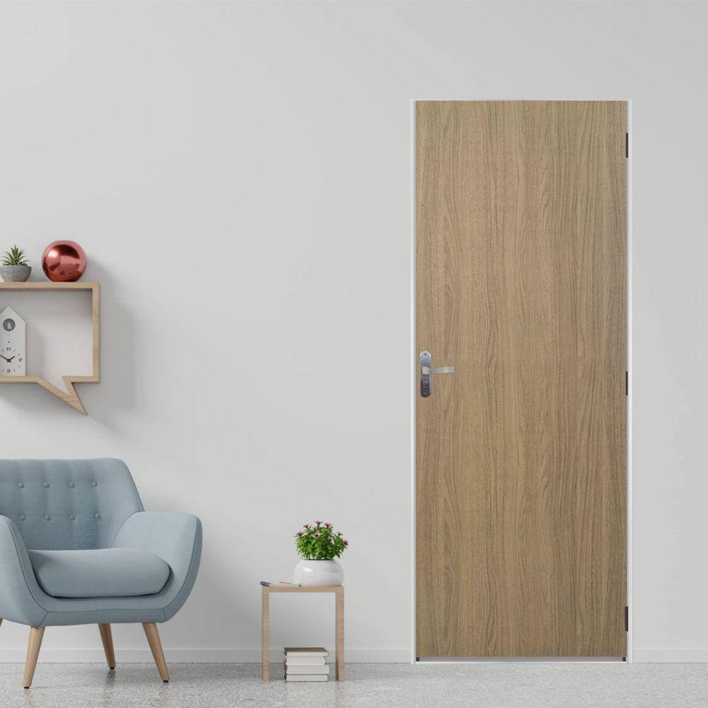 Kit Porta de Madeira Lisa 215x75cm com Batente de Aço 6cm Açomad MGM Carvalho Alpha