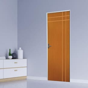 Kit Porta de Madeira Decorada 215x85cm com Batente de Aço 06cm Mantiqueira MGM Mogno