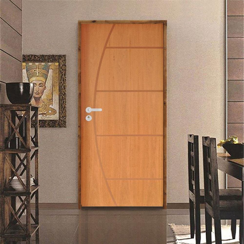 Kit Porta de Madeira 210x62cm Batente 11cm Fechadura Rolete Belissima 6 Rodam Imbuia