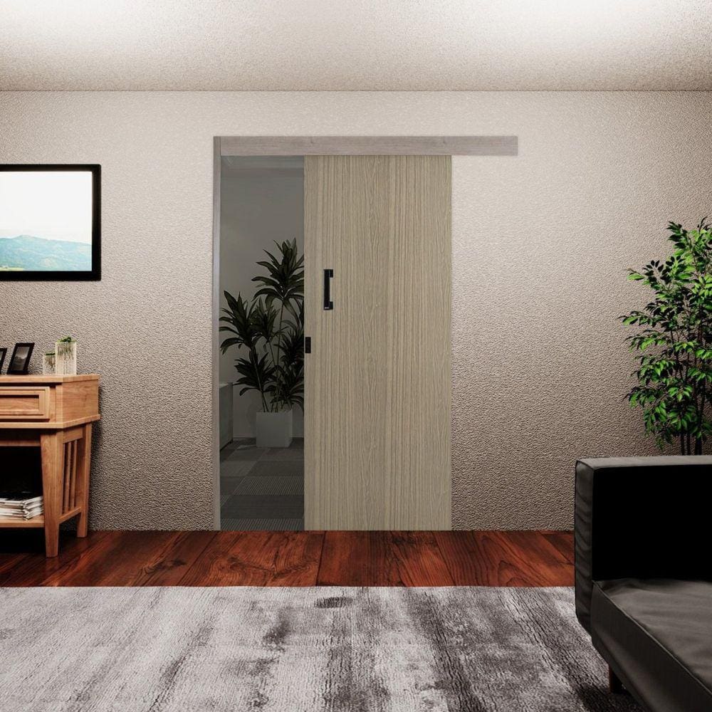 Porta de Correr Madeira 215x90cm Sobrepor Reversível Melamínico MGM Carvalho Alpha