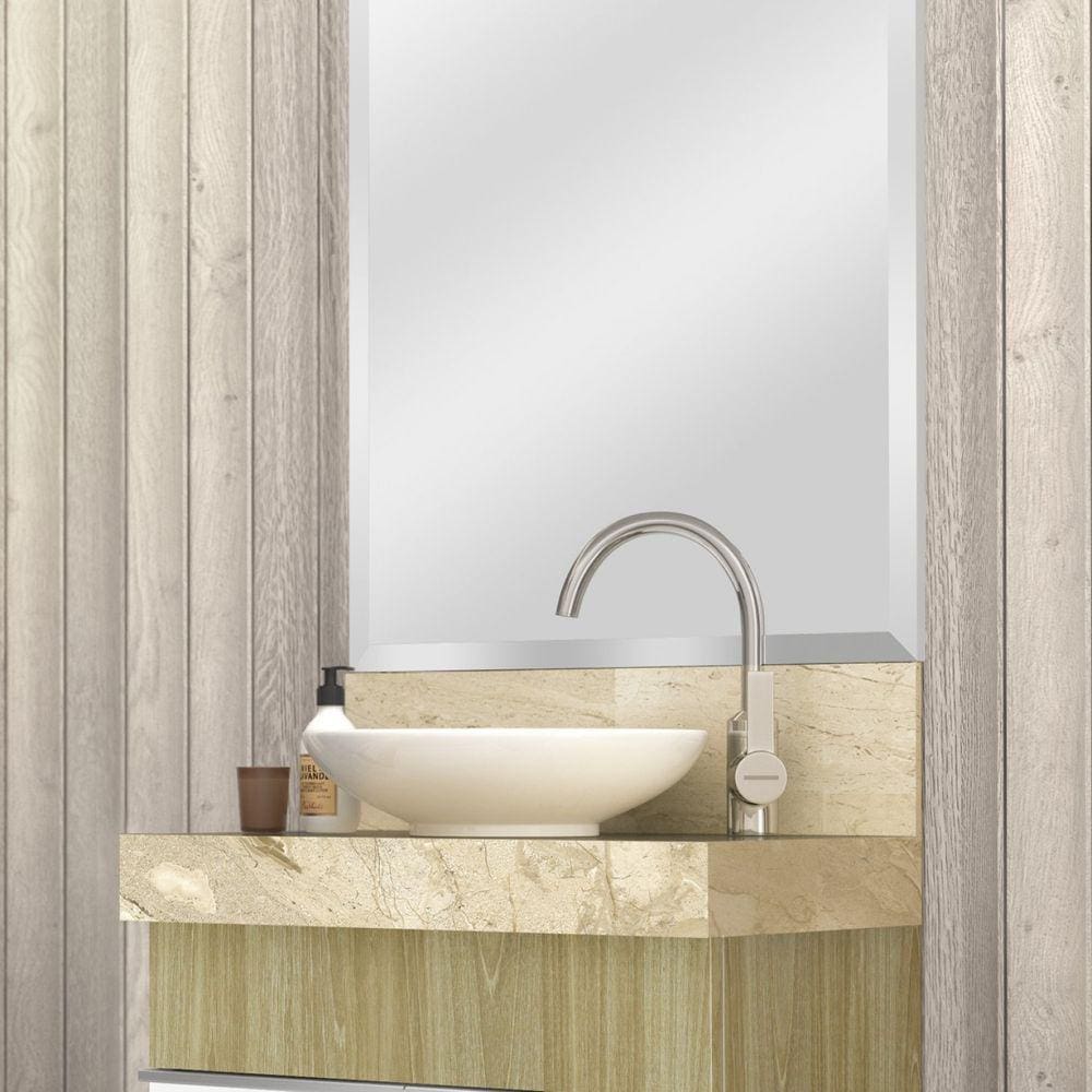Lavatório em Porcelanato para Banheiro 60cm Slim para Cuba de Apoio Slim Blu Travertino