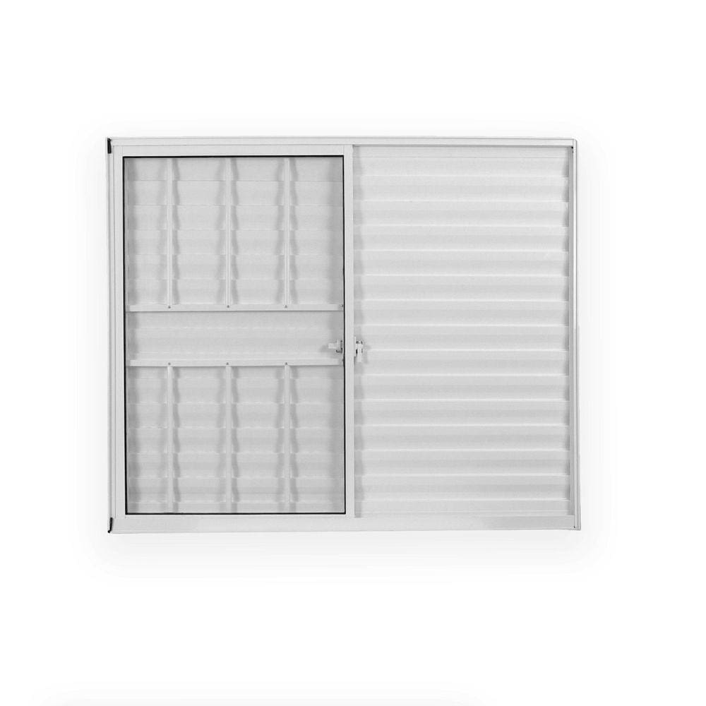Janela de Alumínio Veneziana 100x100cm 4 Folhas com Grade sem Vidro Soft Plus MGM Branco Branco