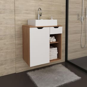 Gabinete Suspenso para Banheiro 60cm Tecno Mobili Amêndoa/Branco