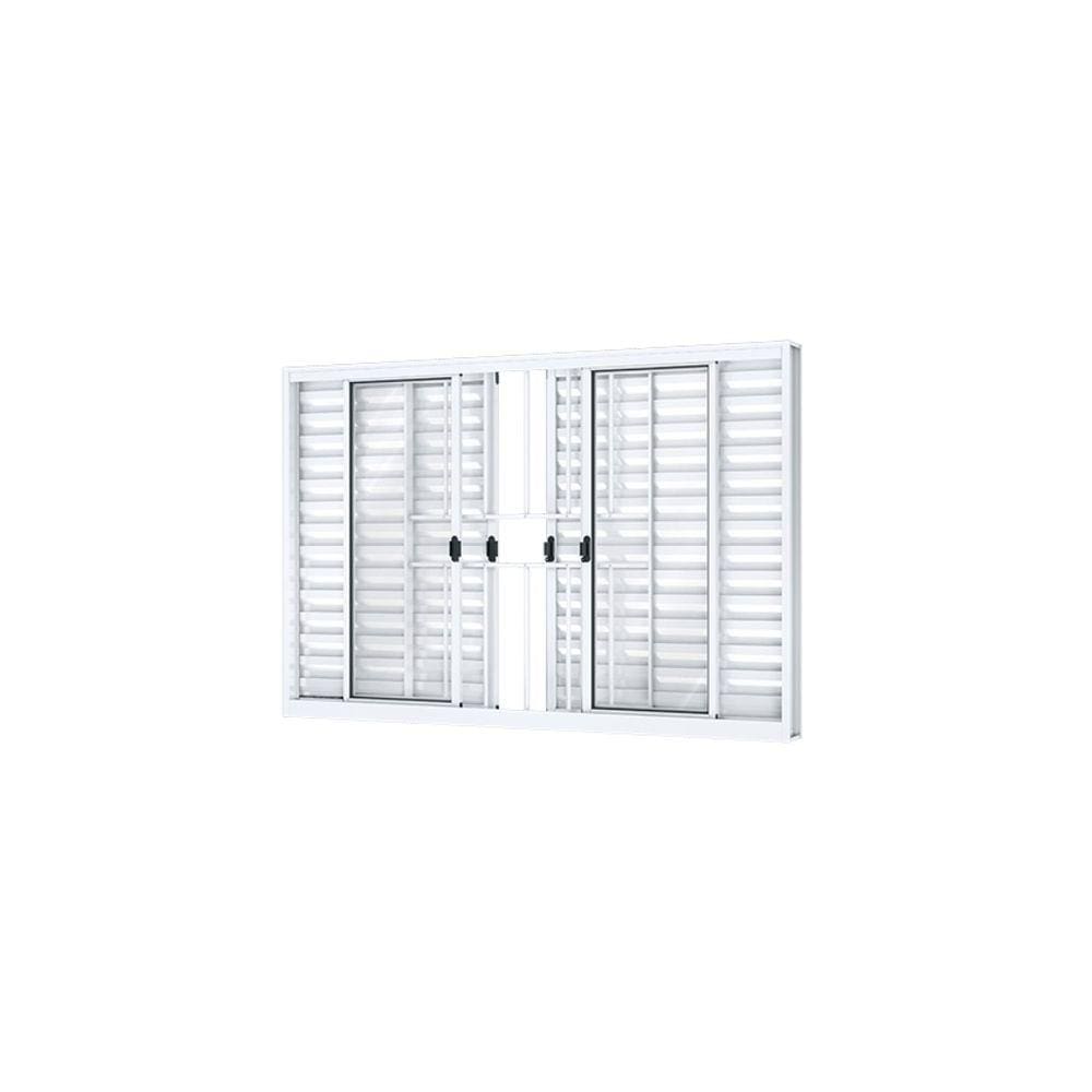 Janela Veneziana de Correr Central 6 Folhas com Grade Alumínio 100cmx120cm Riobras Branco