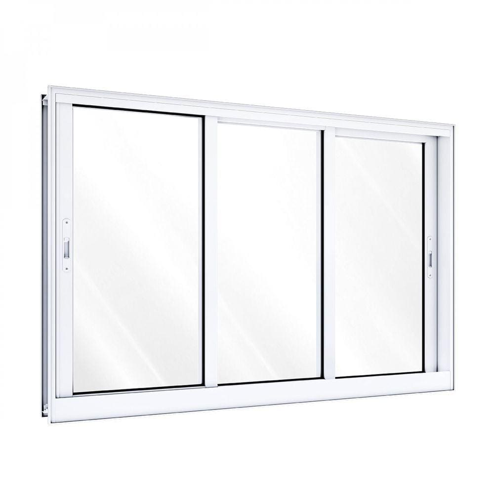Janela de Alumínio de Correr 100x200cm 3 Folhas Lucasa Alumínios Branco