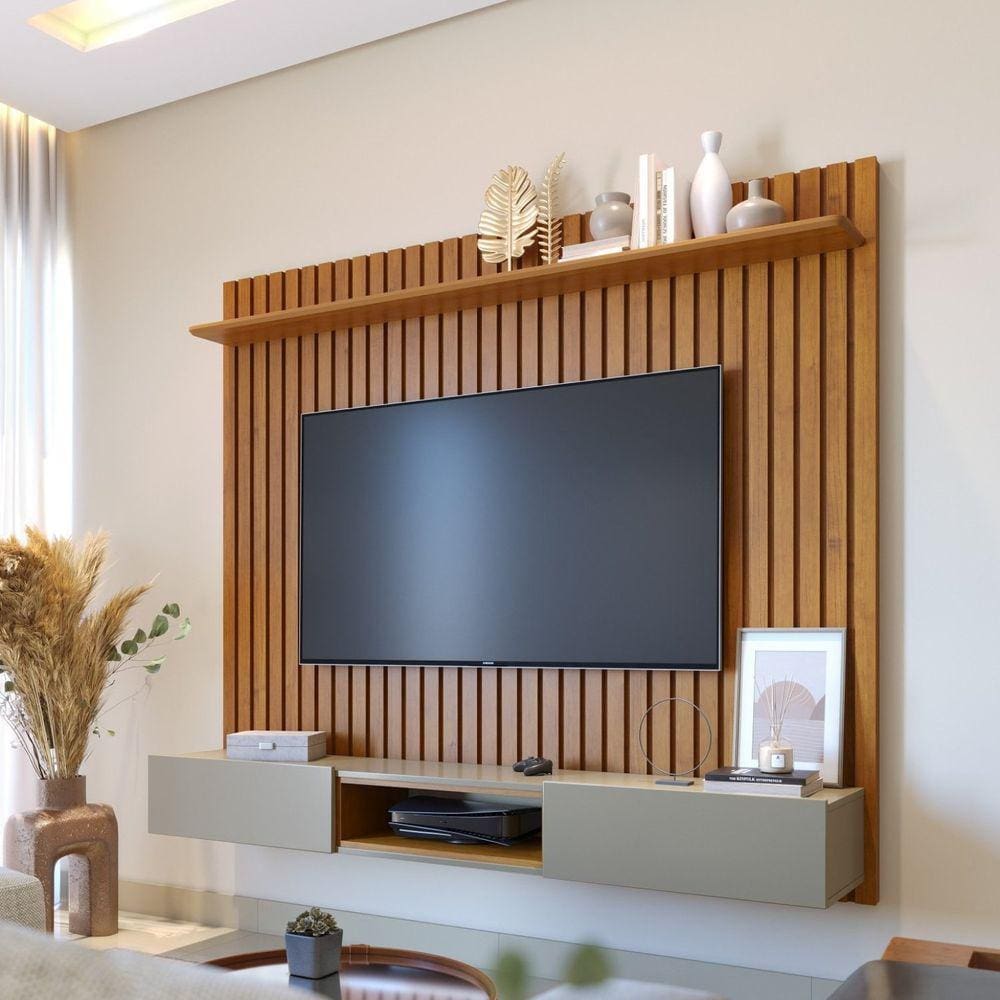 Painel para TV até 75 Polegadas Ripado Loft 2,2m Imcal Marrom/Gianduia