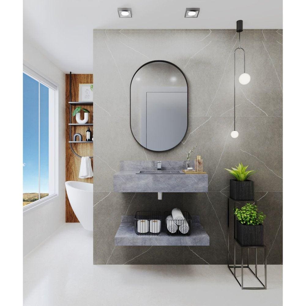 Bancada em Porcelanato para Banheiro 60/80/100cm com Cuba Darabas Agardi Grafite