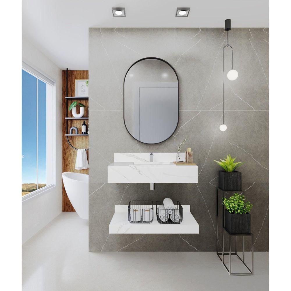 Bancada em Porcelanato para Banheiro 60/80/100cm com Cuba Darabas Agardi Branco