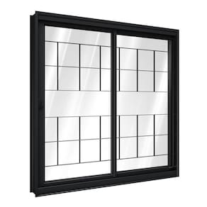 Janela de Aço de Correr Lateral 1 Folha Móvel e 1 Folha Fixa com Grade Quadrada 100x100cm Aço Pronto Riobras Preto