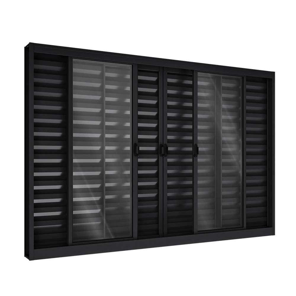 Janela de Alumínio Veneziana de Correr Central 6 Folhas 100x150cm Riobras Preto