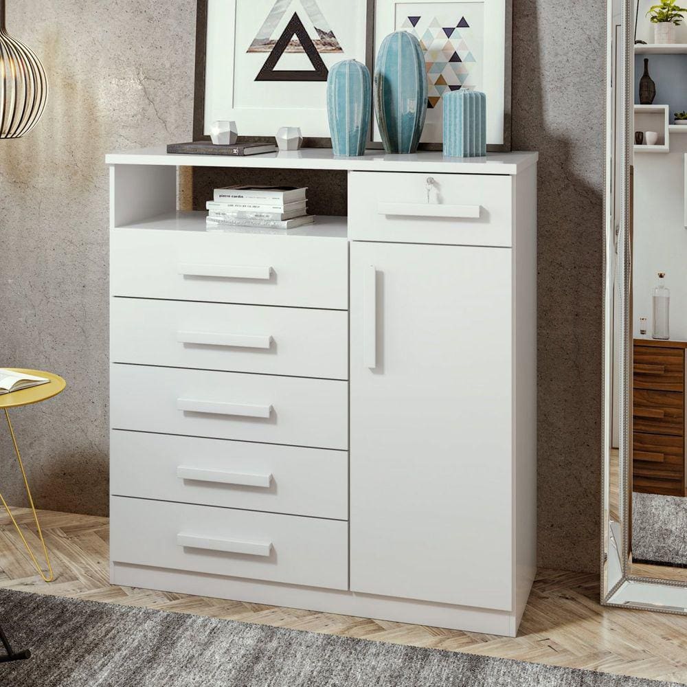 Cômoda 1 Porta 6 Gavetas Da Vinci Móveis Lopas Branco