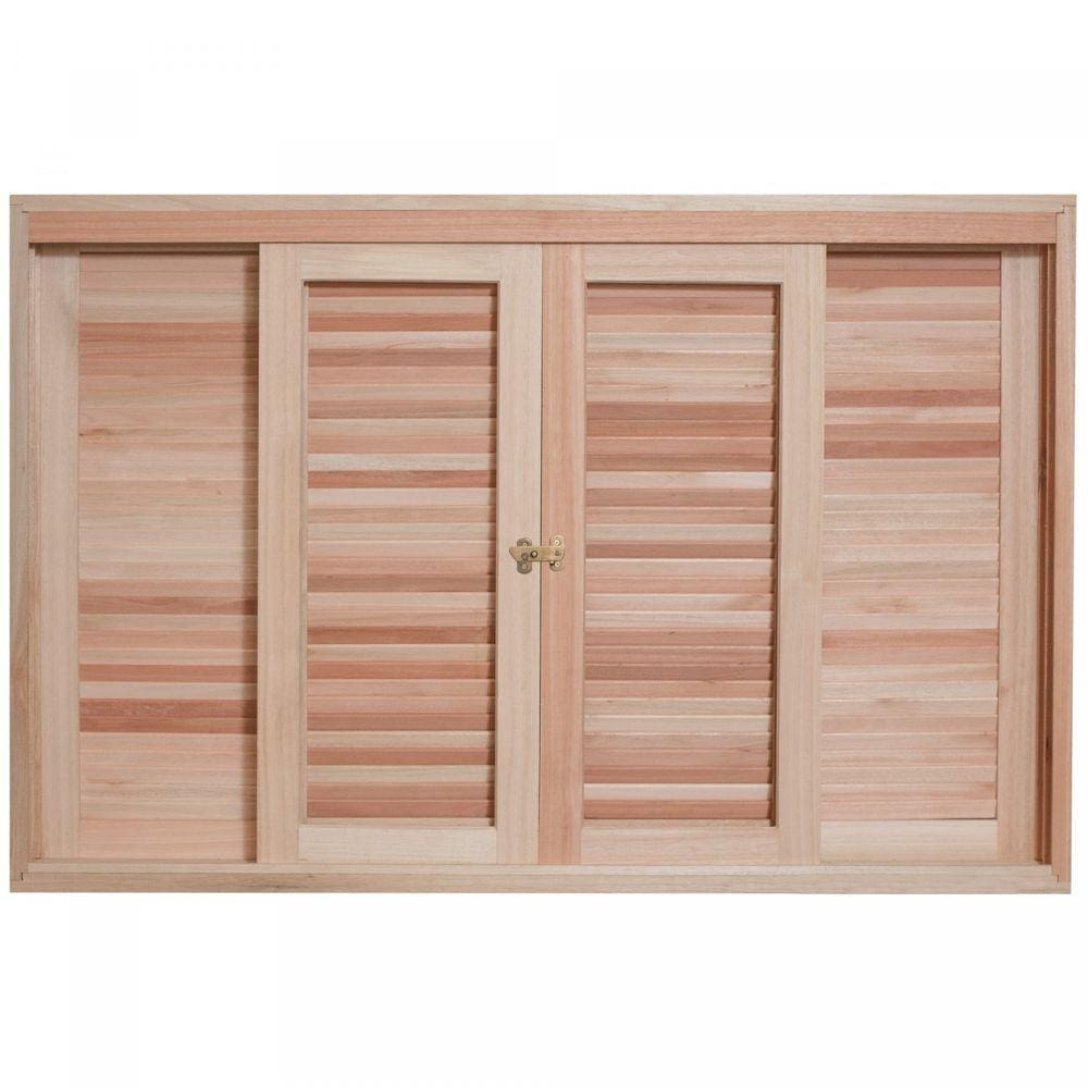 Janela de Madeira Veneziana de Correr 100x150cm Com Caixilho 14cm EWK 362 Rondosul Marroml