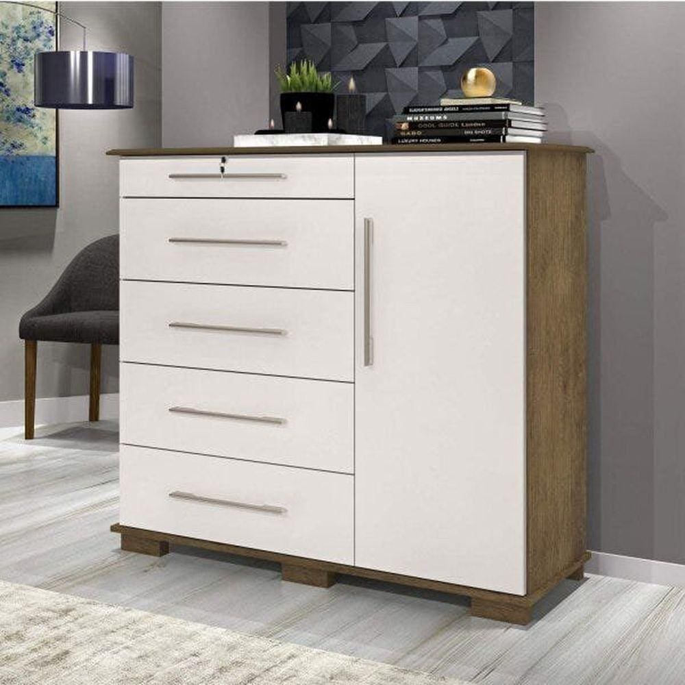 Cômoda 5 Gavetas 1 Porta Detroit New J&A Móveis Jequitibá/Off White