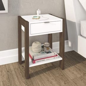 Mesa de Cabeceira 1 Gaveta Tecno Mobili Branco/Preto Onix