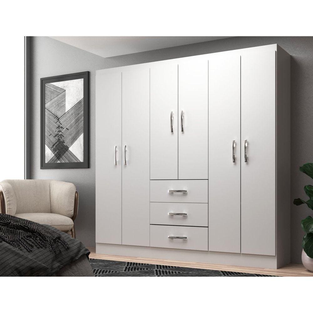 Guarda Roupa Casal 6 Portas 3 Gavetas Sevilha Evidência Móveis Branco
