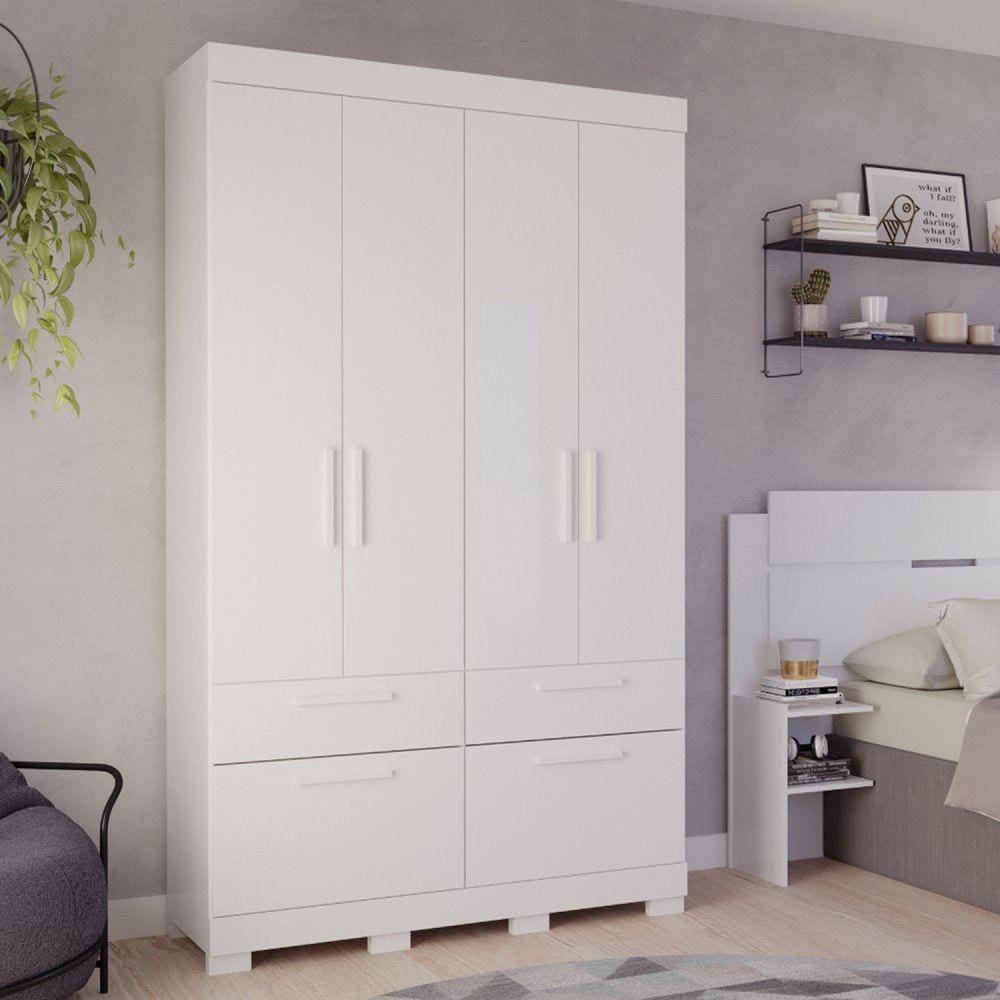 Guarda Roupa Casal 4 Portas de Bater 1 Basculante 3 Gavetas MDF Coimbra Espresso Móveis Branco