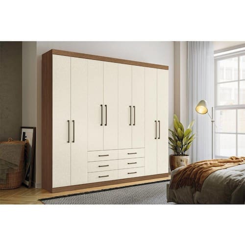 imagem-Guarda-roupa Casal 8 Portas 6 Gavetas Master Jatobá/Areia - Bege