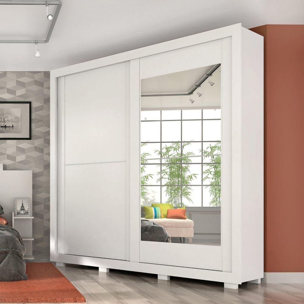 Guarda Roupa Casal 2 Portas de Correr com Espelhos 100% MDF Antúrio Espresso Móveis Branco