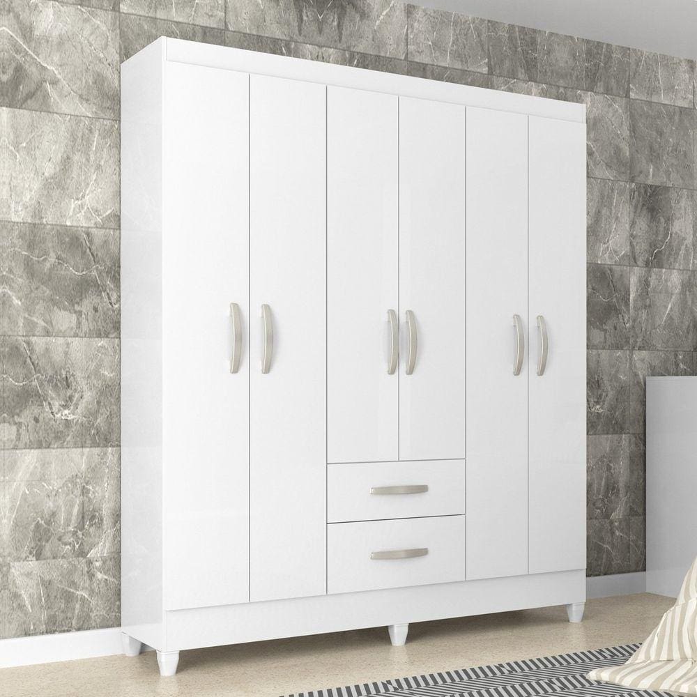 Guarda Roupa Casal 6 Portas 2 Gavetas Brasilia Atualle Móveis Branco