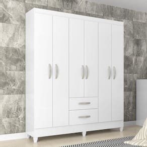 Guarda Roupa Casal 6 Portas 2 Gavetas Brasilia Atualle Móveis Branco