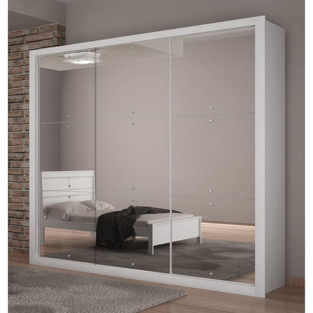 Guarda-Roupa Casal com Espelho 3 Portas de Correr Veneza Rufato Branco