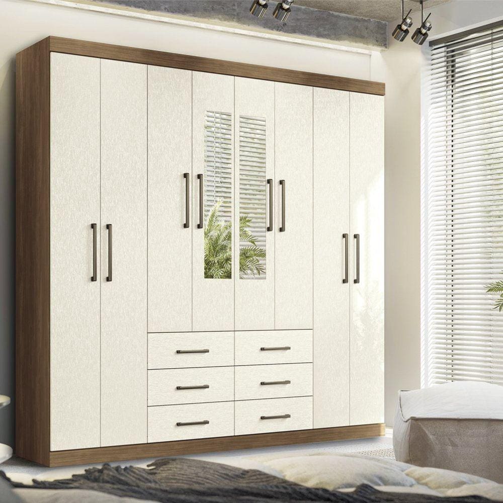 Guarda-roupa Casal 8 Portas 6 Gavetas Liverpool com Espelhos Jatobá/Areia