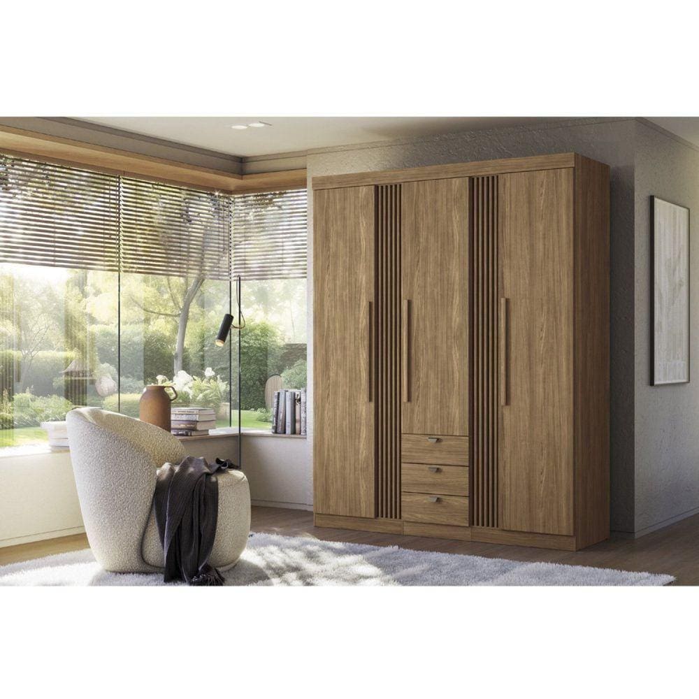 Guarda-roupa Aurora 03 Portas 3 Gavetas Jatoba