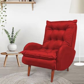 Poltrona Anatômica Pés de Madeira Eloá Cia do Estofado Vermelho