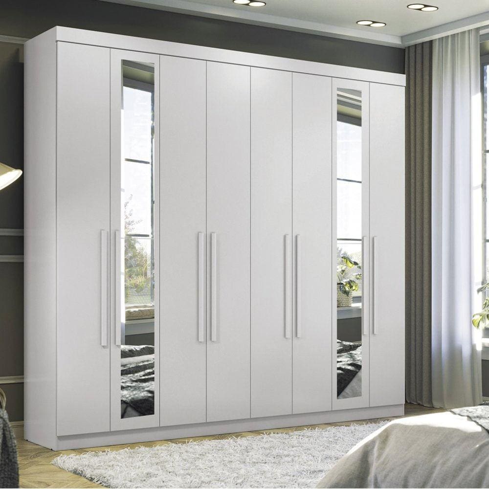 Guarda-roupa 8 Portas 4 Gavetas Master New com Espelho Branco
