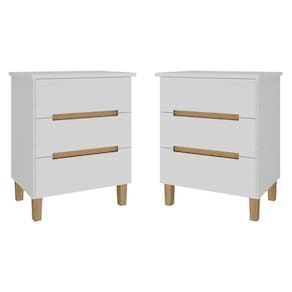 Conjunto com 2 Mesas de Cabeceira Mdf Logan Branco/Olmo