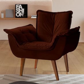 Poltrona Decorativa Estofada Eros Montana Estofados Veludo Marrom