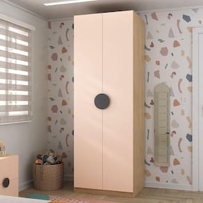 Guarda Roupa Infantil Modulado 2 Portas com Nichos e Cabideiro Joy Kids Cabecasa Madeiramadeira Salmão/Avena
